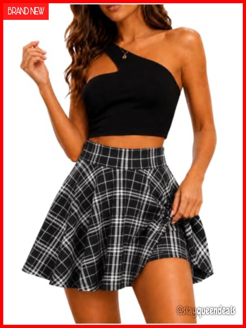 Women's Flared Mini Skater Skirt with Built-in Shorts High Waisted A-Line